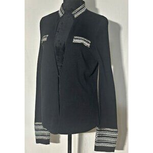 Chico's Black Sweater, Beaded Collar, Cuffs, Lapels, Size 1